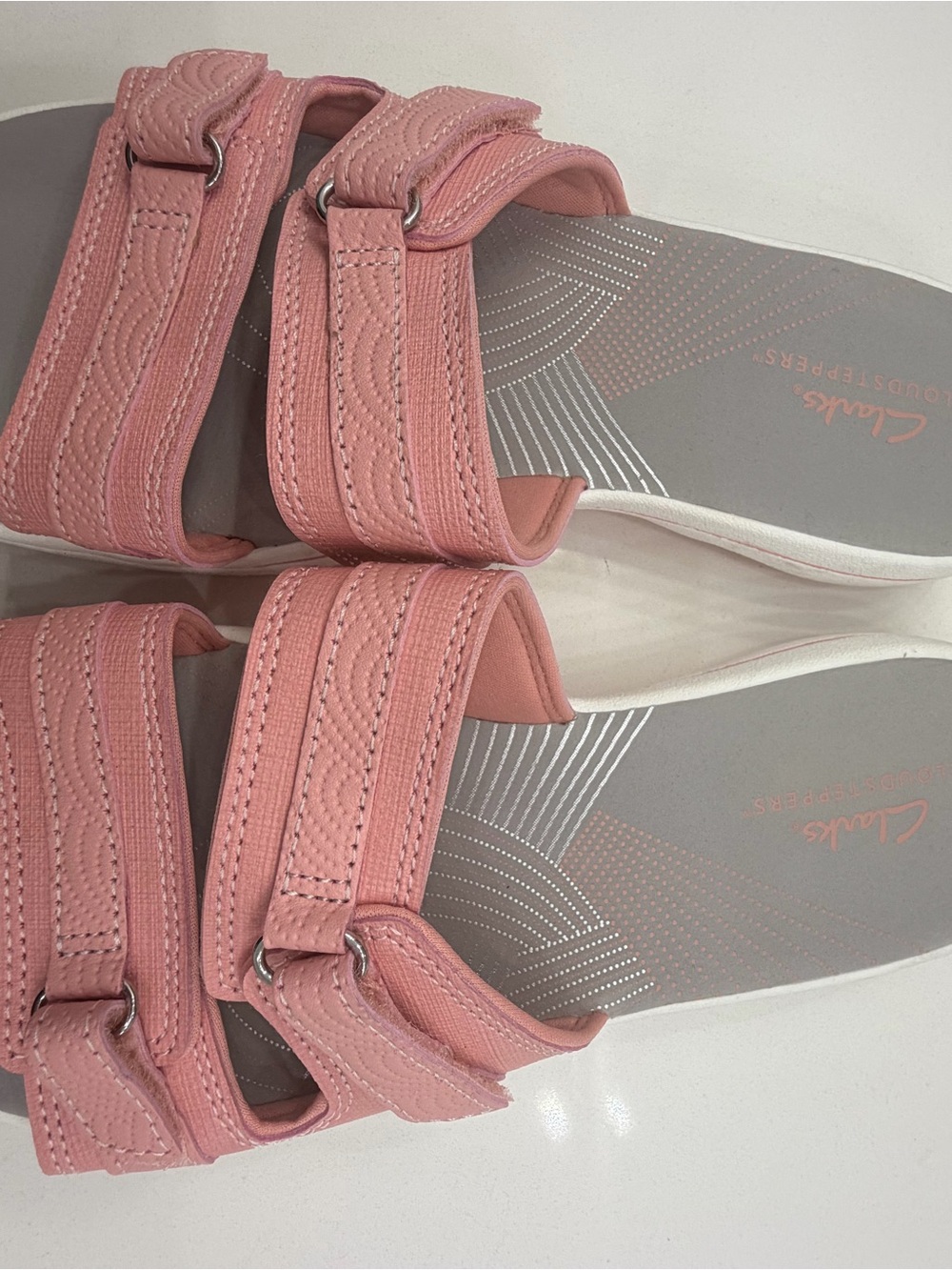 Clarks Women’s Rose Pink Dual Buckle Slide Sandals